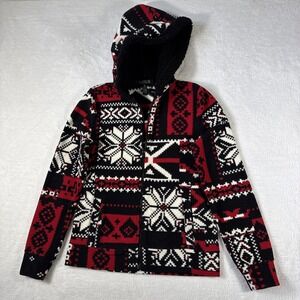 Lauren Ralph Lauren XS Red Nordic Ski Fleece Hoodie Full Zip Sherpa‎